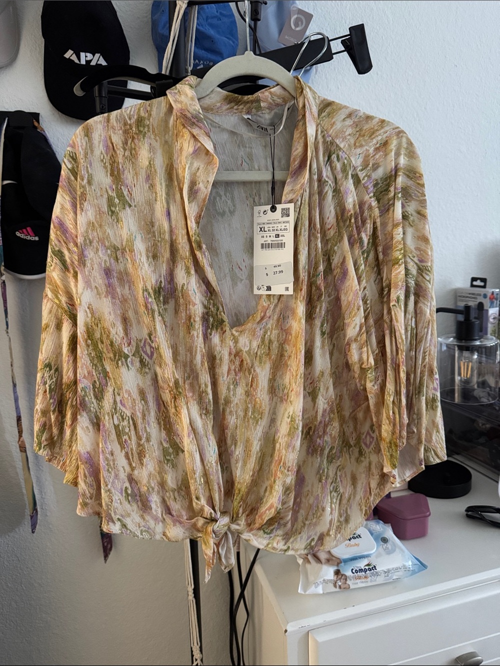 Zara Multicolor Tie-Front Floral Blouse